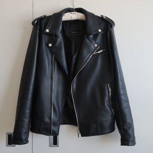 Zara Men Black Leather Biker Jacket M